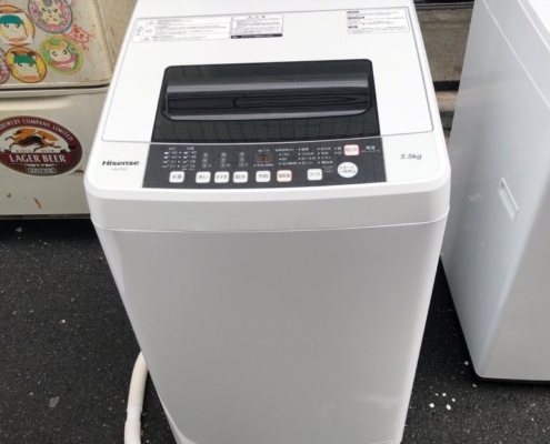 東京都荒川区で回収したハイセンス製全自動洗濯機 HW-T55C の外観写真｜5.5kg容量で単身世帯に人気