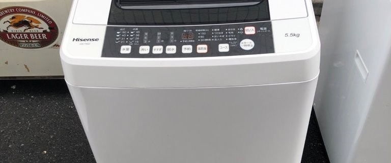 東京都荒川区で回収したハイセンス製全自動洗濯機 HW-T55C の外観写真｜5.5kg容量で単身世帯に人気