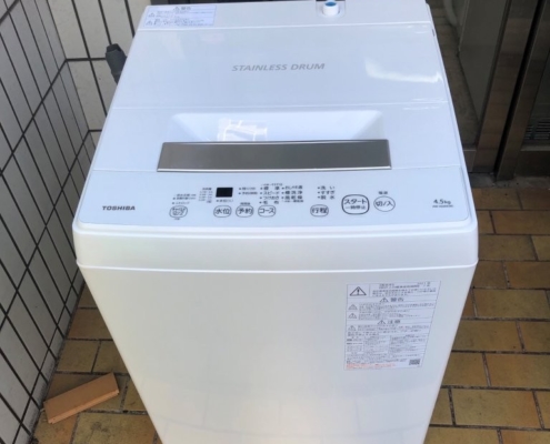 東芝 全自動洗濯機 AW-45M9（2021年製）回収前の設置状況｜千葉県流山市西平井